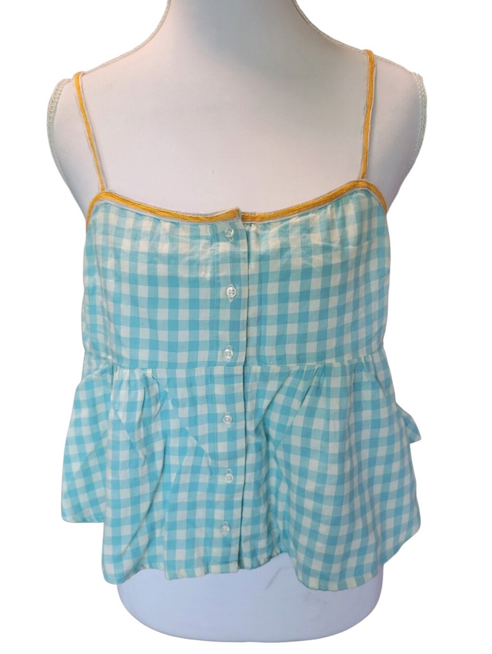 UO Out From Under Blue White Gingham Plaid Babydoll Tank Top